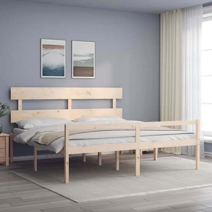 seniorseng med sengegavl 200x200 cm massivt træ