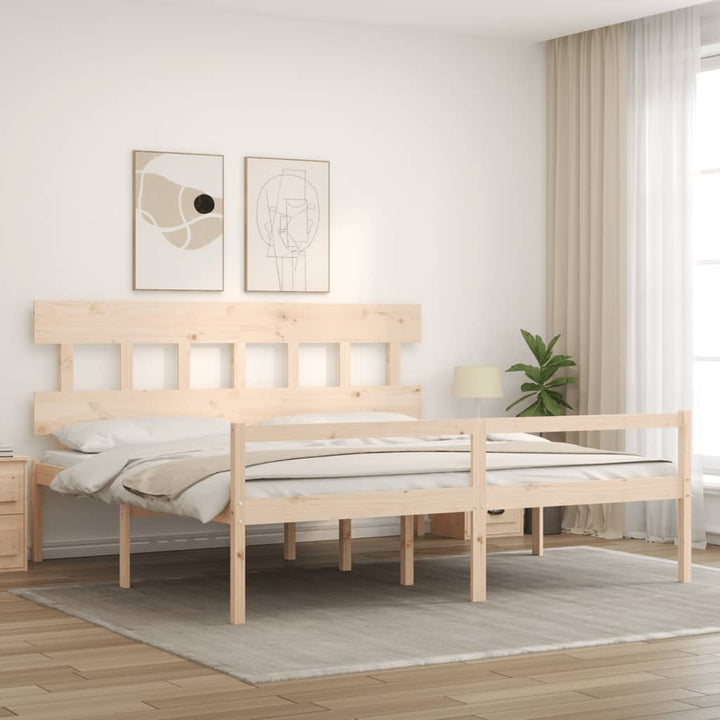seniorseng med sengegavl 200x200 cm massivt træ