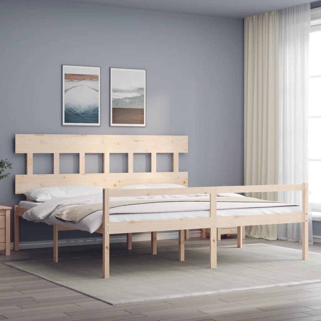 seniorseng med sengegavl 200x200 cm massivt træ