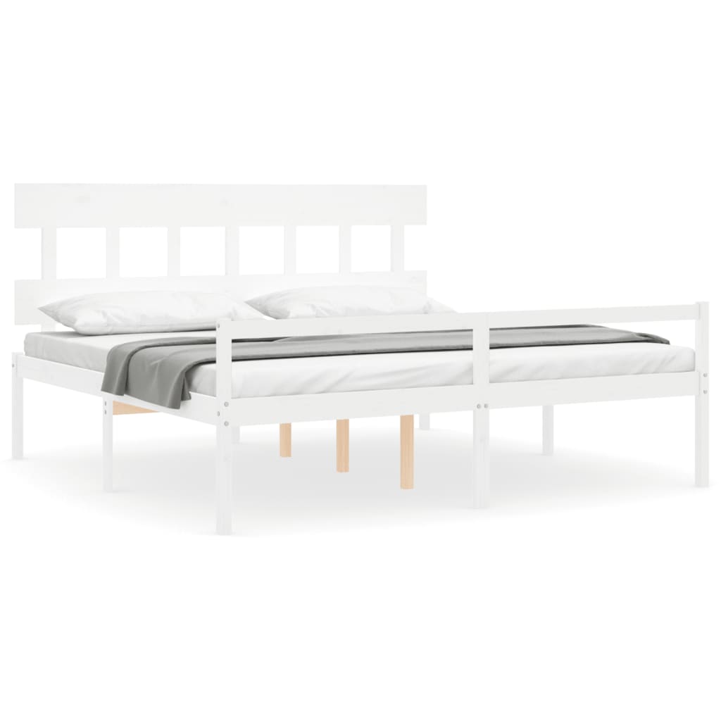 seniorseng med sengegavl 200x200 cm massivt træ hvid