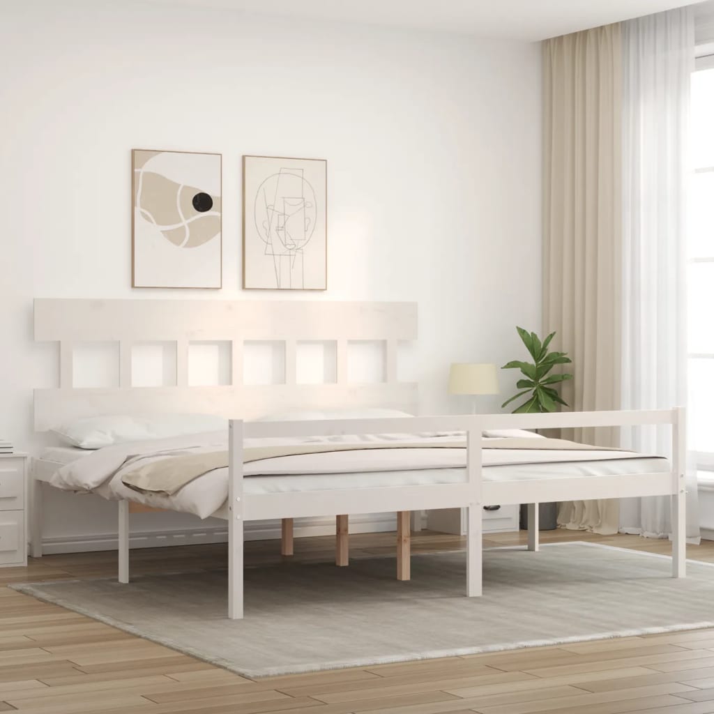 seniorseng med sengegavl 200x200 cm massivt træ hvid