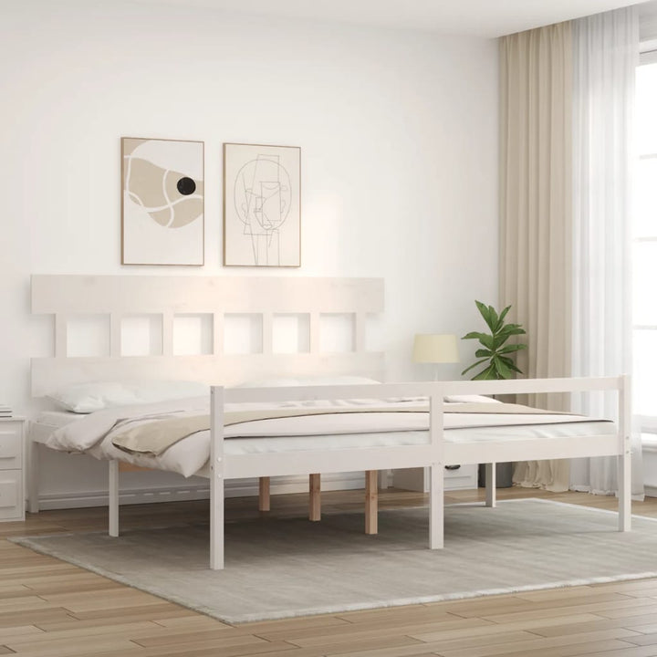 seniorseng med sengegavl 200x200 cm massivt træ hvid