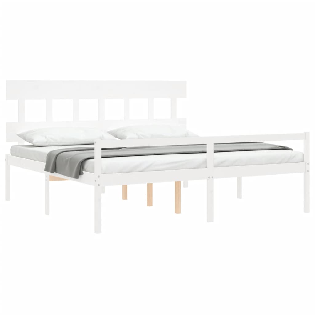 seniorseng med sengegavl 200x200 cm massivt træ hvid