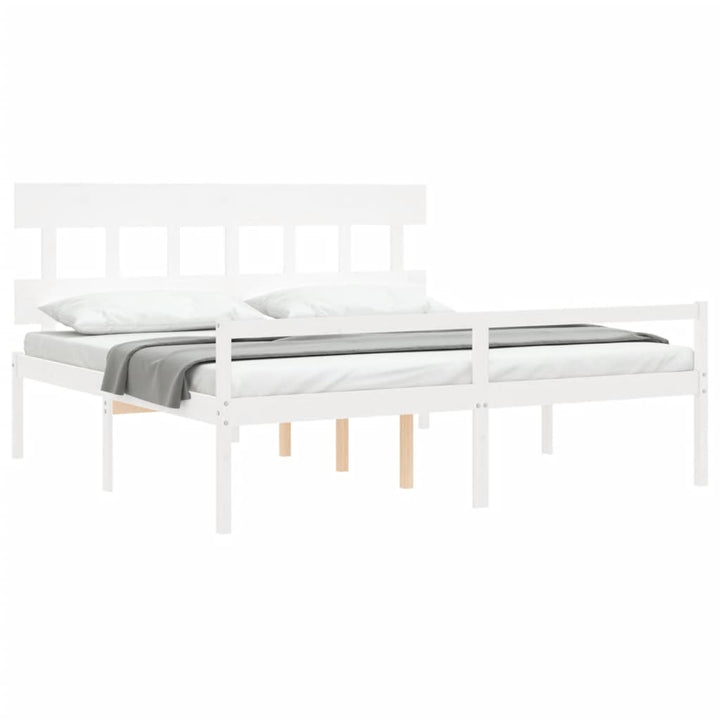 seniorseng med sengegavl 200x200 cm massivt træ hvid