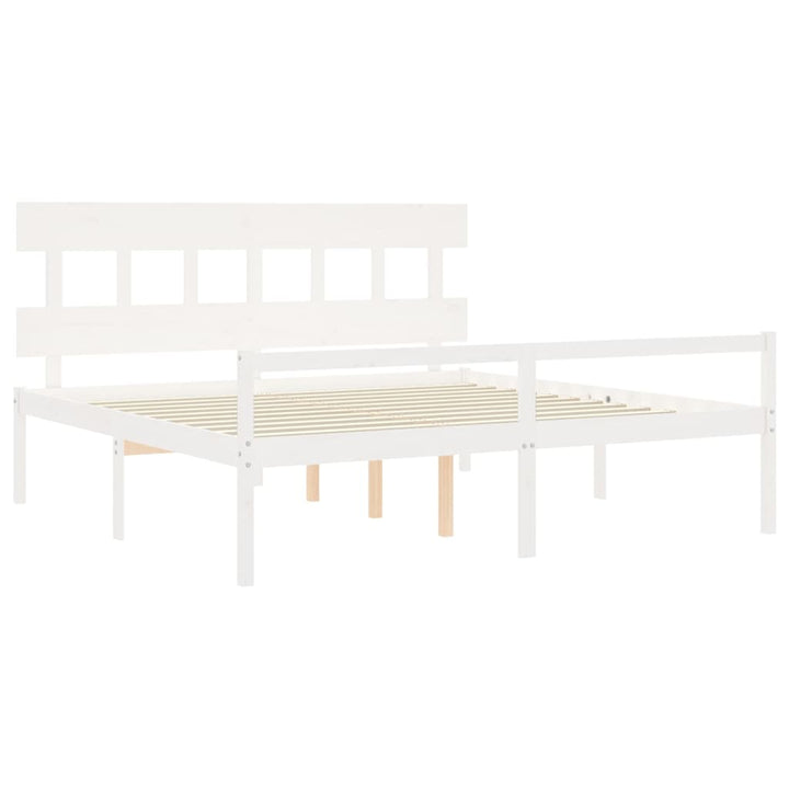 seniorseng med sengegavl 200x200 cm massivt træ hvid