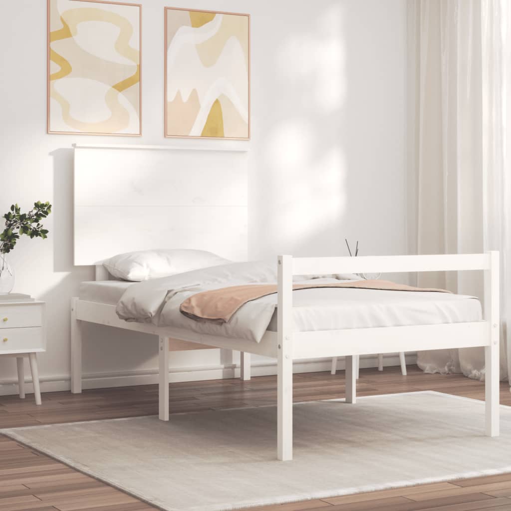 seniorseng med sengegavl massivt træ hvid