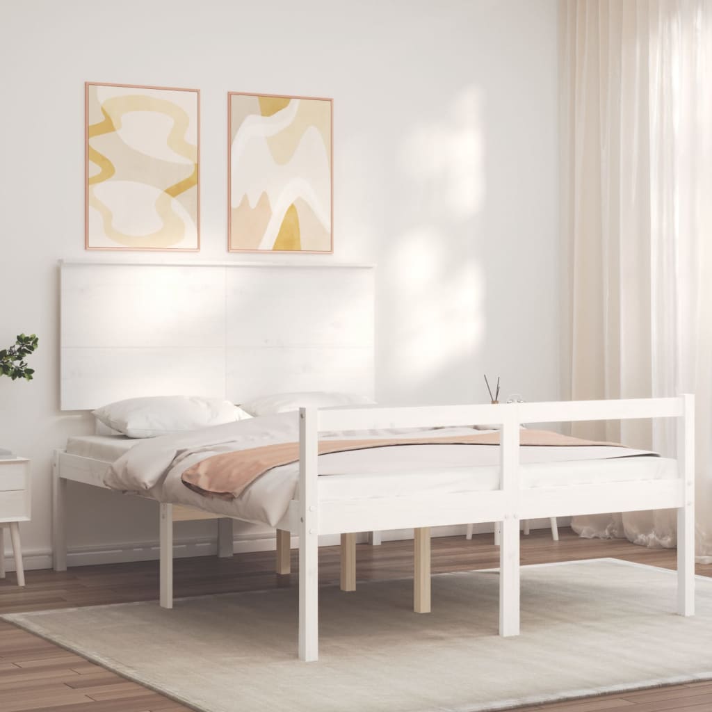 seniorseng med sengegavl massivt træ hvid