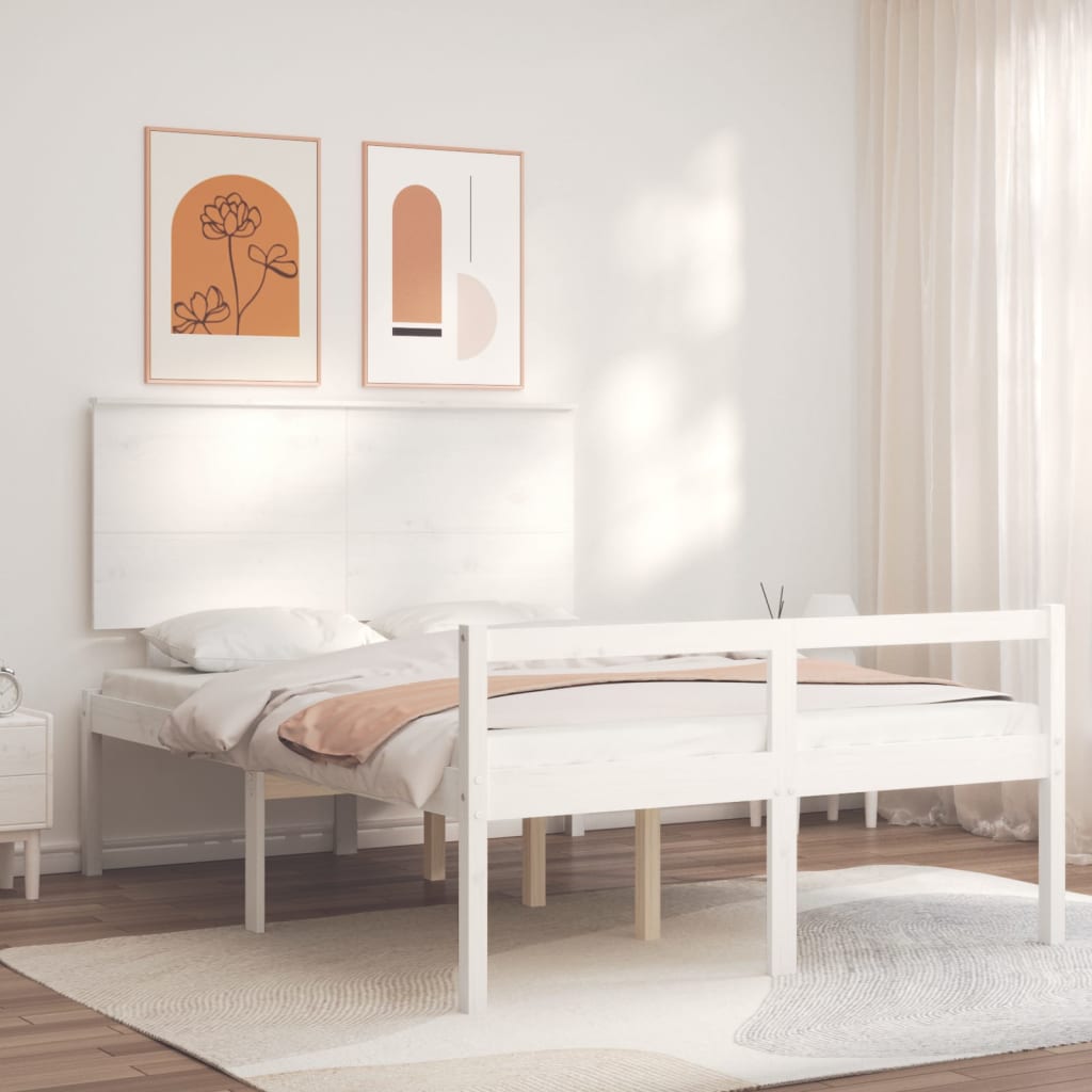seniorseng med sengegavl massivt træ hvid