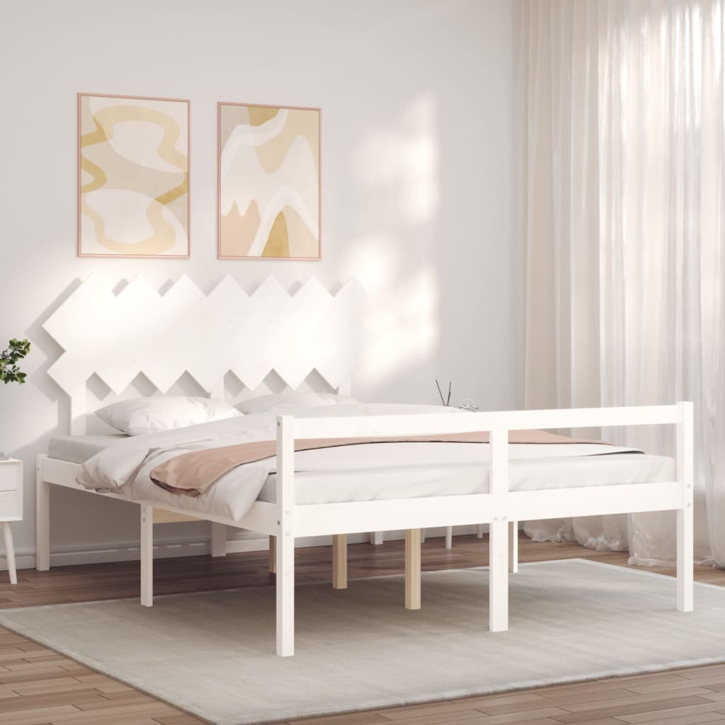 seniorseng med sengegavl 140x190 cm massivt træ hvid