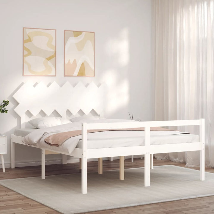 seniorseng med sengegavl 140x200 cm massivt træ hvid