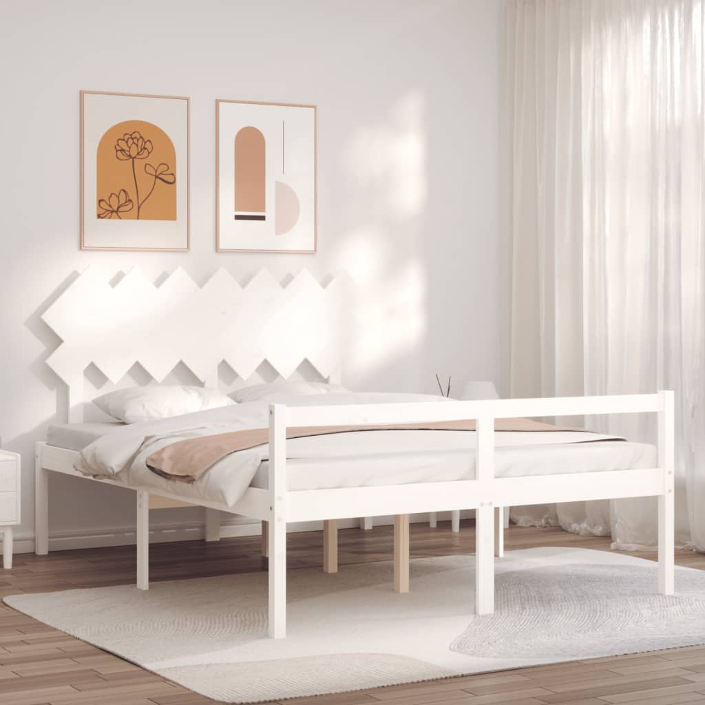 seniorseng med sengegavl 140x200 cm massivt træ hvid
