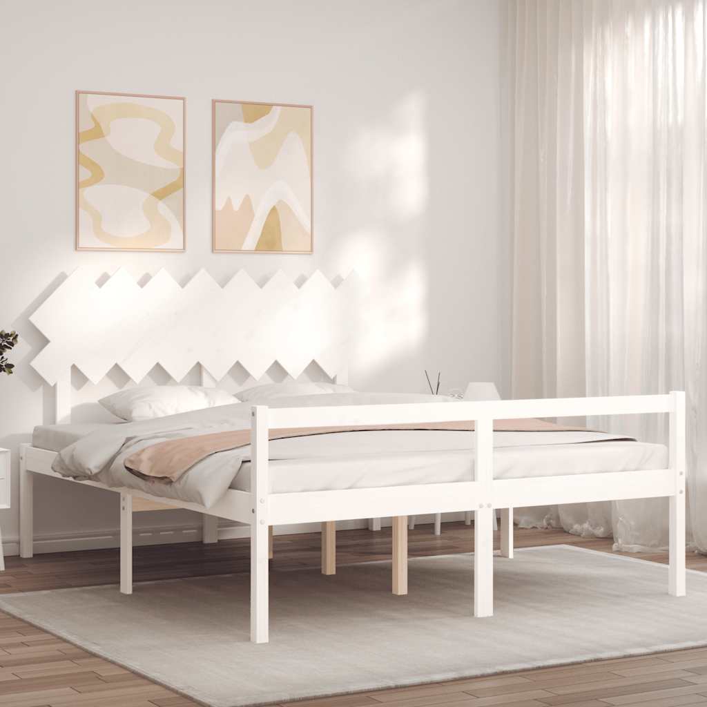 seniorseng med sengegavl 160x200 cm massivt træ hvid