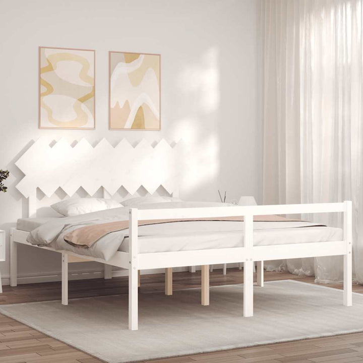 seniorseng med sengegavl 160x200 cm massivt træ hvid