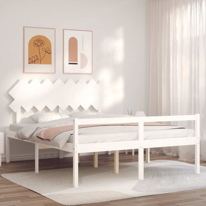 seniorseng med sengegavl 160x200 cm massivt træ hvid