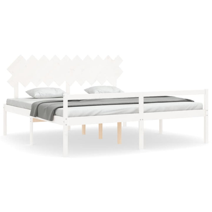 seniorseng med sengegavl 200x200 cm massivt træ hvid