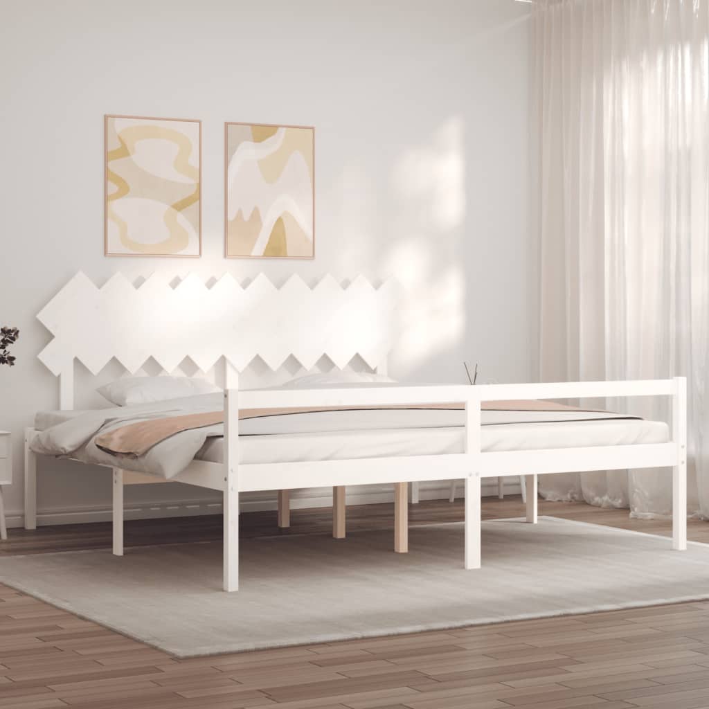 seniorseng med sengegavl 200x200 cm massivt træ hvid