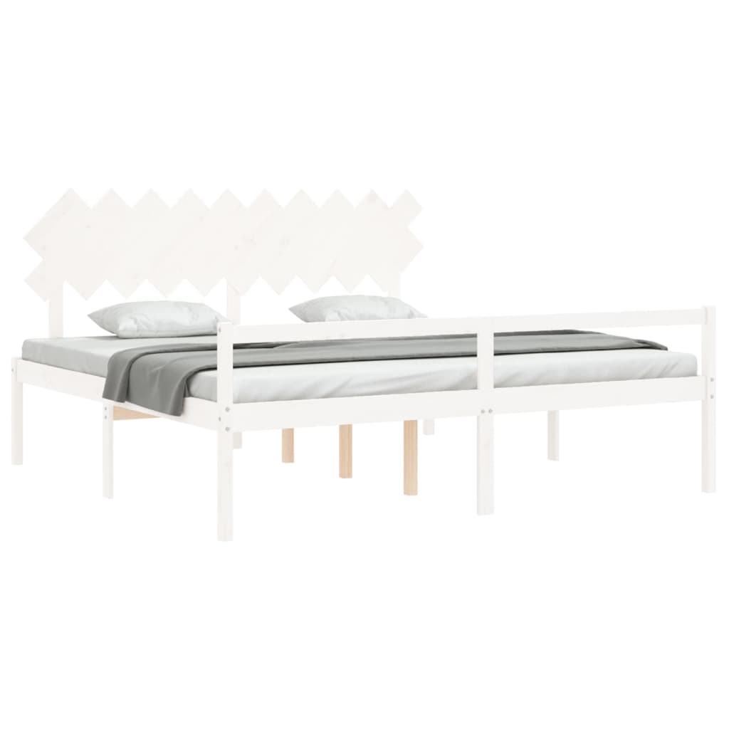 seniorseng med sengegavl 200x200 cm massivt træ hvid