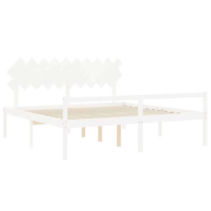 seniorseng med sengegavl 200x200 cm massivt træ hvid