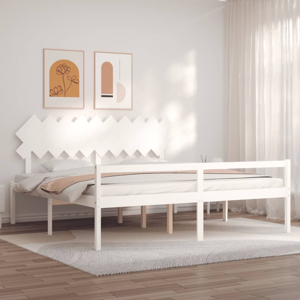 seniorseng med sengegavl 200x200 cm massivt træ hvid