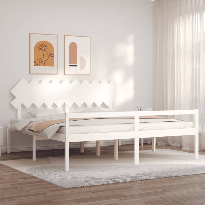 seniorseng med sengegavl 200x200 cm massivt træ hvid