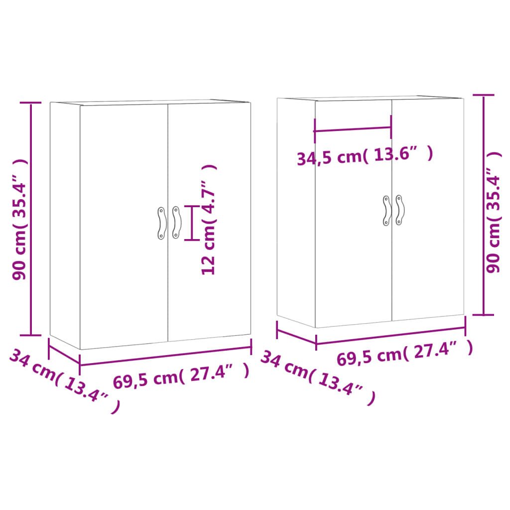 vægskabe 2 stk. 69,5x34x90 cm betongrå