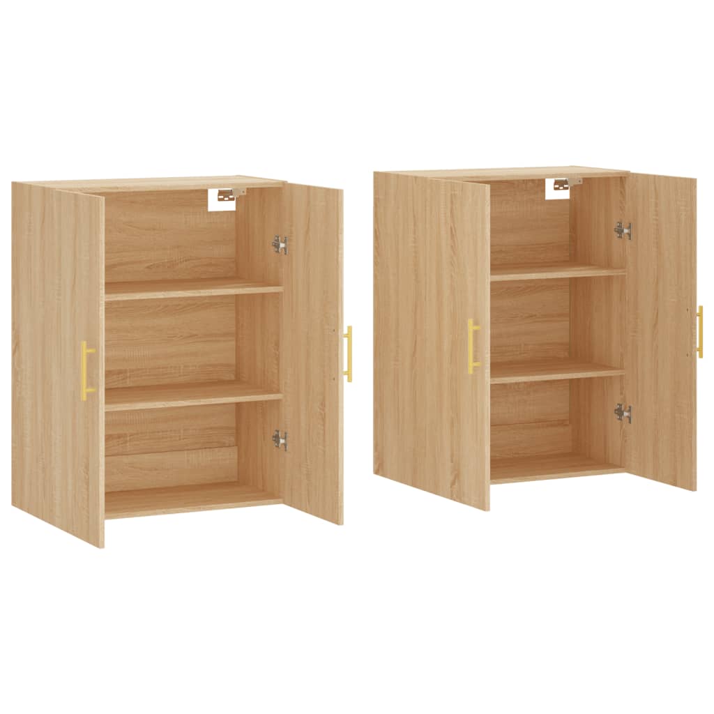 vægskabe 2 stk. 69,5x34x90 cm sonoma-eg