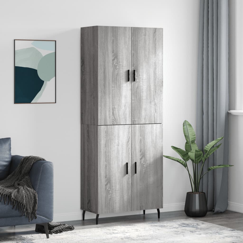 højskab 69,5x34x180 cm konstrueret træ grå sonoma-eg
