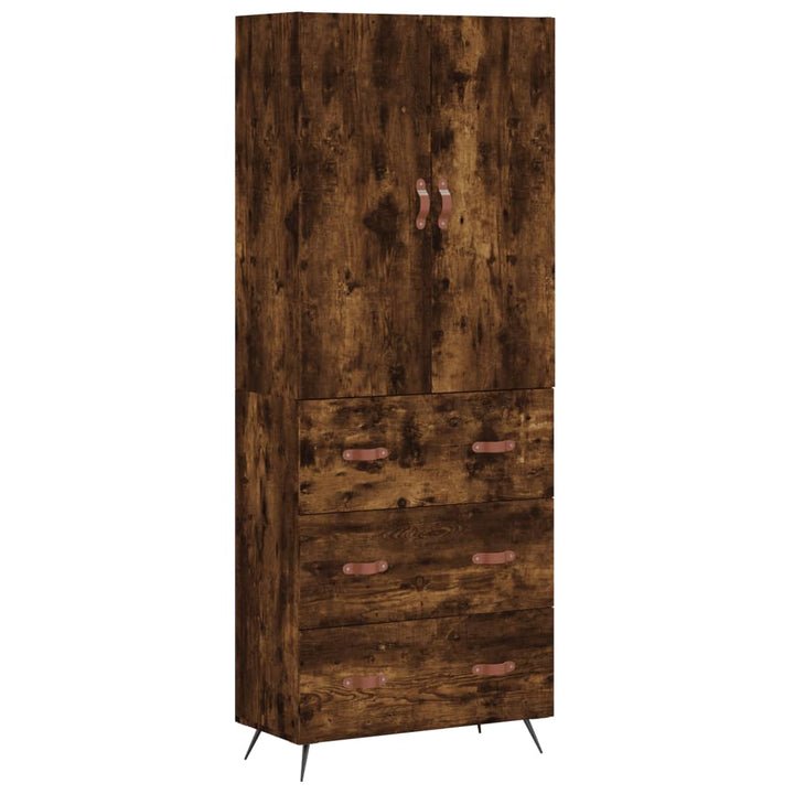 højskab 69,5x34x180 cm konstrueret træ røget egetræsfarve