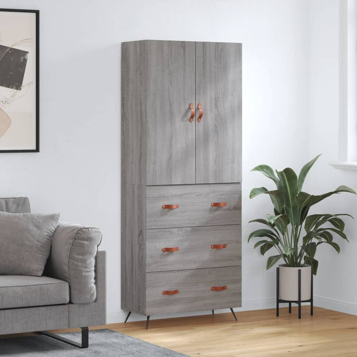 højskab 69,5x34x180 cm konstrueret træ grå sonoma-eg