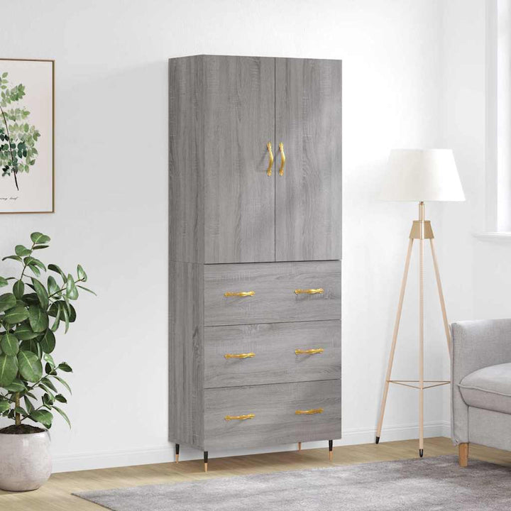 højskab 69,5x34x180 cm konstrueret træ grå sonoma-eg
