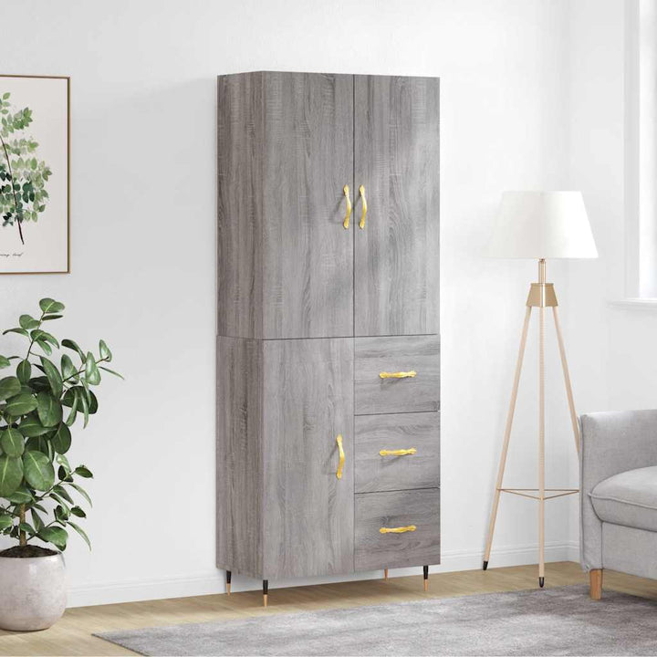 højskab 69,5x34x180 cm konstrueret træ grå sonoma-eg