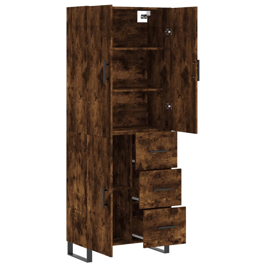 højskab 69,5x34x180 cm konstrueret træ røget egetræsfarve