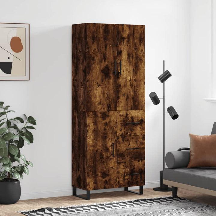 højskab 69,5x34x180 cm konstrueret træ røget egetræsfarve