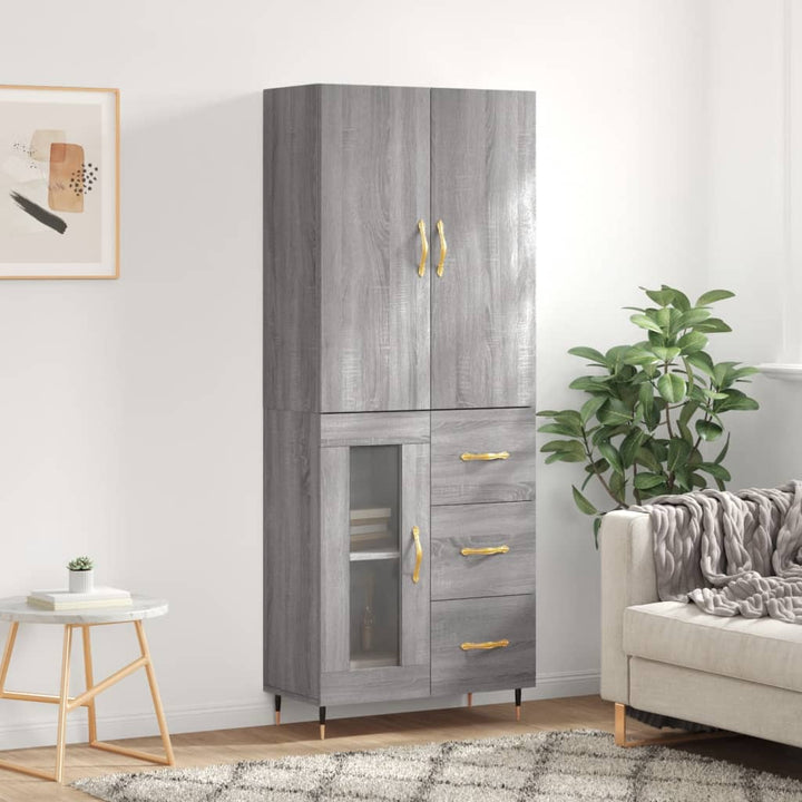 højskab 69,5x34x180 cm konstrueret træ grå sonoma-eg