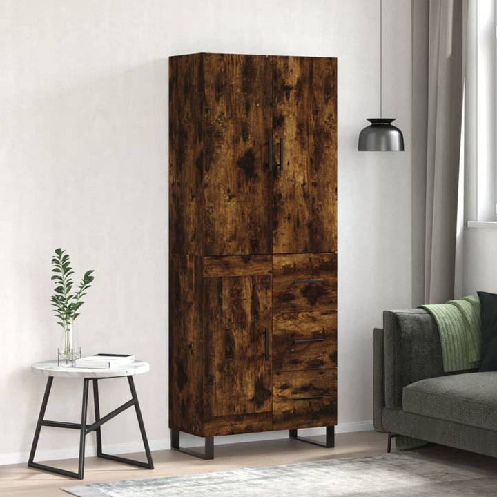 højskab 69,5x34x180 cm konstrueret træ røget egetræsfarve
