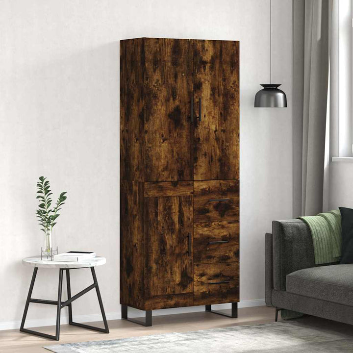 højskab 69,5x34x180 cm konstrueret træ røget egetræsfarve