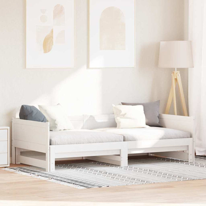 Utrækkelig Dag-seng Hvid 203,5 x 184 x 56,5 cm Massivt fyrretræ