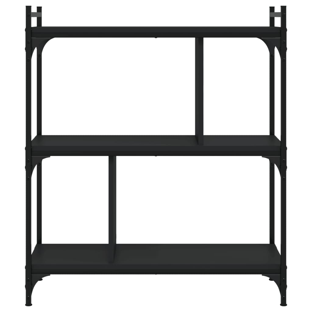 bogreol med 3 hylder 76x32x88 cm konstrueret træ sort