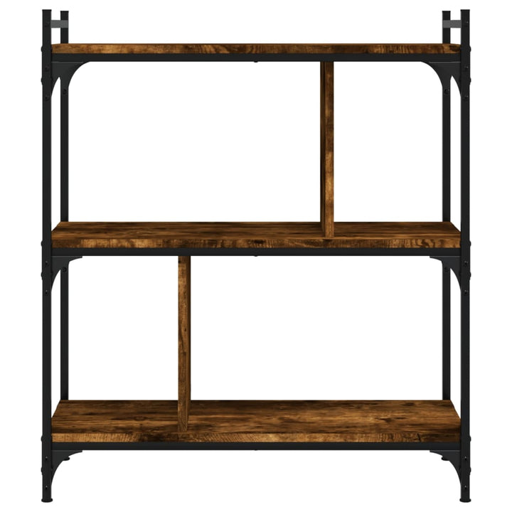bogreol 76x32x88 cm 3 hylder konstrueret træ røget eg