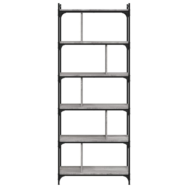 bogreol 76x32x192 cm 6 hylder konstrueret træ grå sonoma-eg