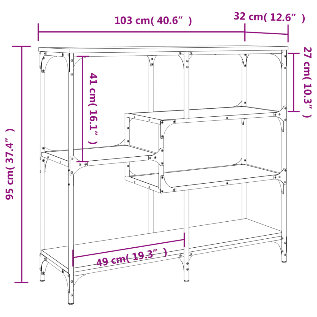 konsolbord 103x32x95 cm konstrueret træ røget egetræsfarve