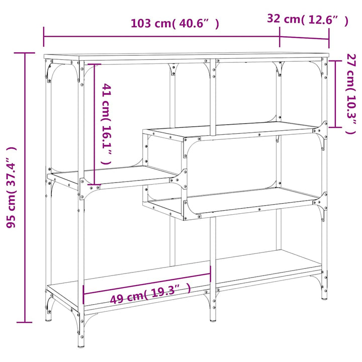 konsolbord 103x32x95 cm konstrueret træ brun egetræsfarve
