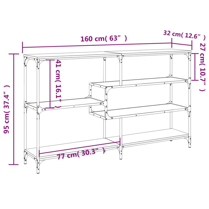 konsolbord 160x32x95 cm konstrueret træ røget egetræsfarve