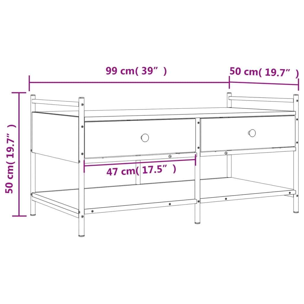 sofabord 99x50x50 cm konstrueret træ sonoma-eg