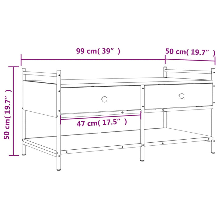 sofabord 99x50x50 cm konstrueret træ sonoma-eg