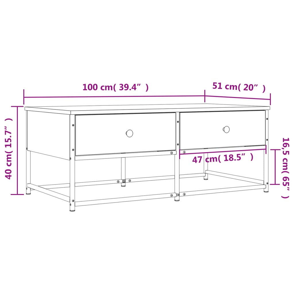 sofabord 100x51x40 cm konstrueret træ sort