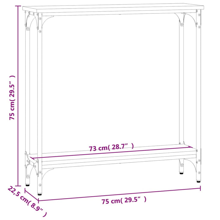 konsolbord 75x22,5x75 cm konstrueret træ røget egetræsfarve