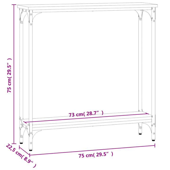 konsolbord 75x22,5x75 cm konstrueret træ brunt egetræ