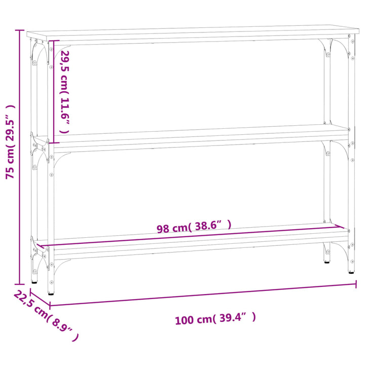 konsolbord 100x22,5x75 cm konstrueret træ sort