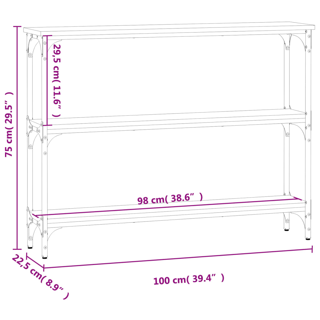 konsolbord 100x22,5x75 cm konstrueret træ grå sonoma-eg